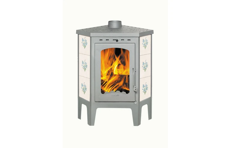 Печь-камин БАВАРИЯ УГЛОВАЯ с плитой незабудка