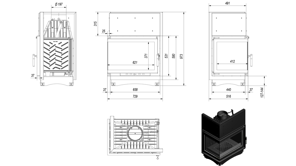 Каминная топка Zuzia/L/BS (P/BS) - 1min