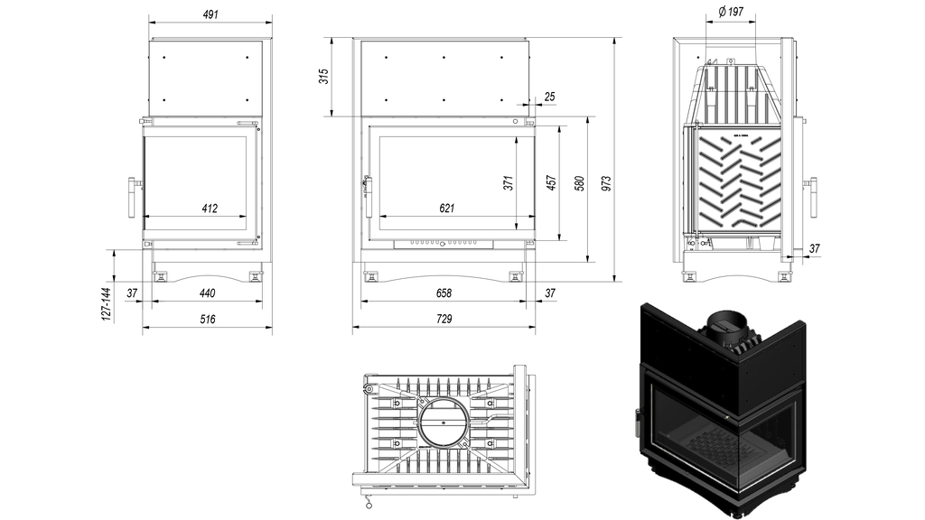 Каминная топка Zuzia/L/BS (P/BS) - 3min