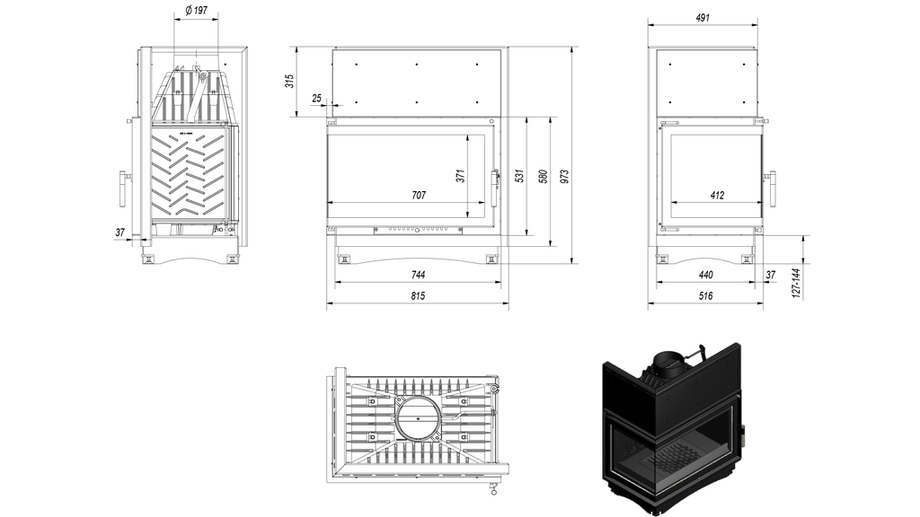 Каминная топка Oliwia/L/BS (P/BS) - 2min