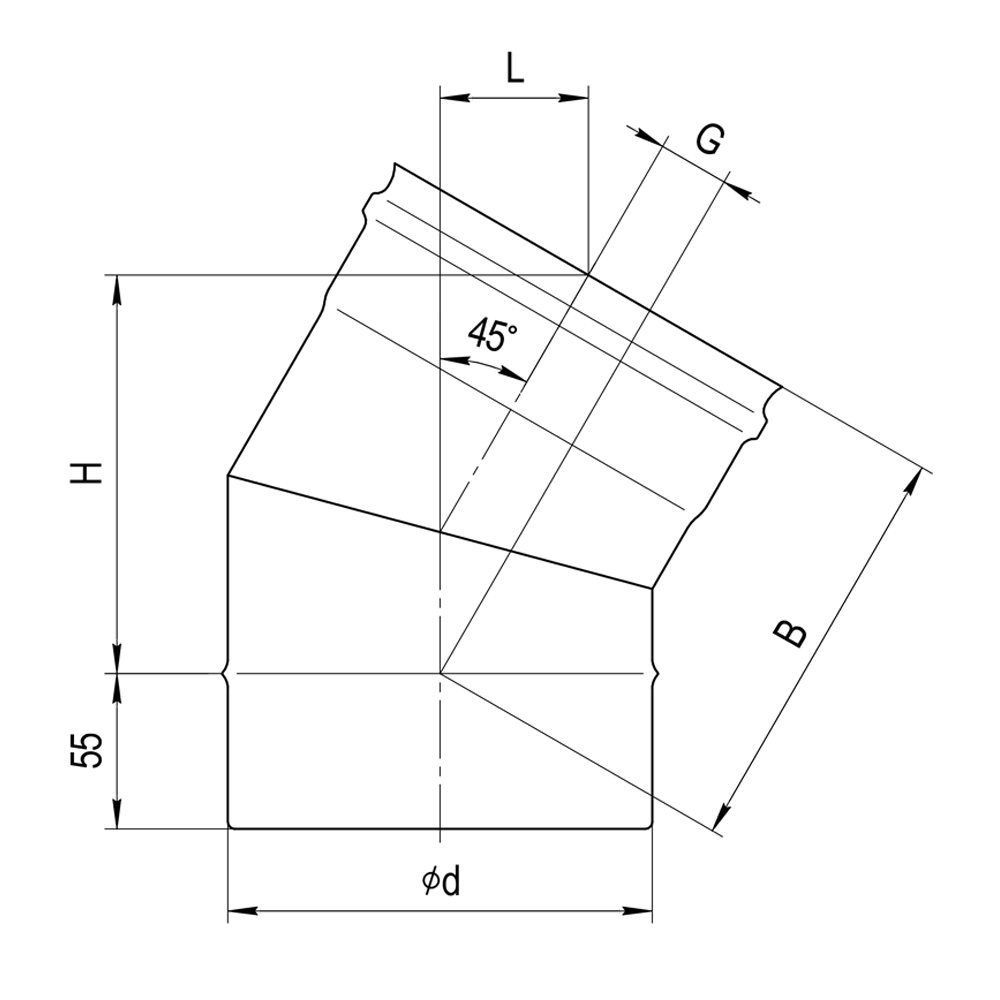 Колено 135° (2 секции) Ferrum одностенное интерьерное 115 - 1