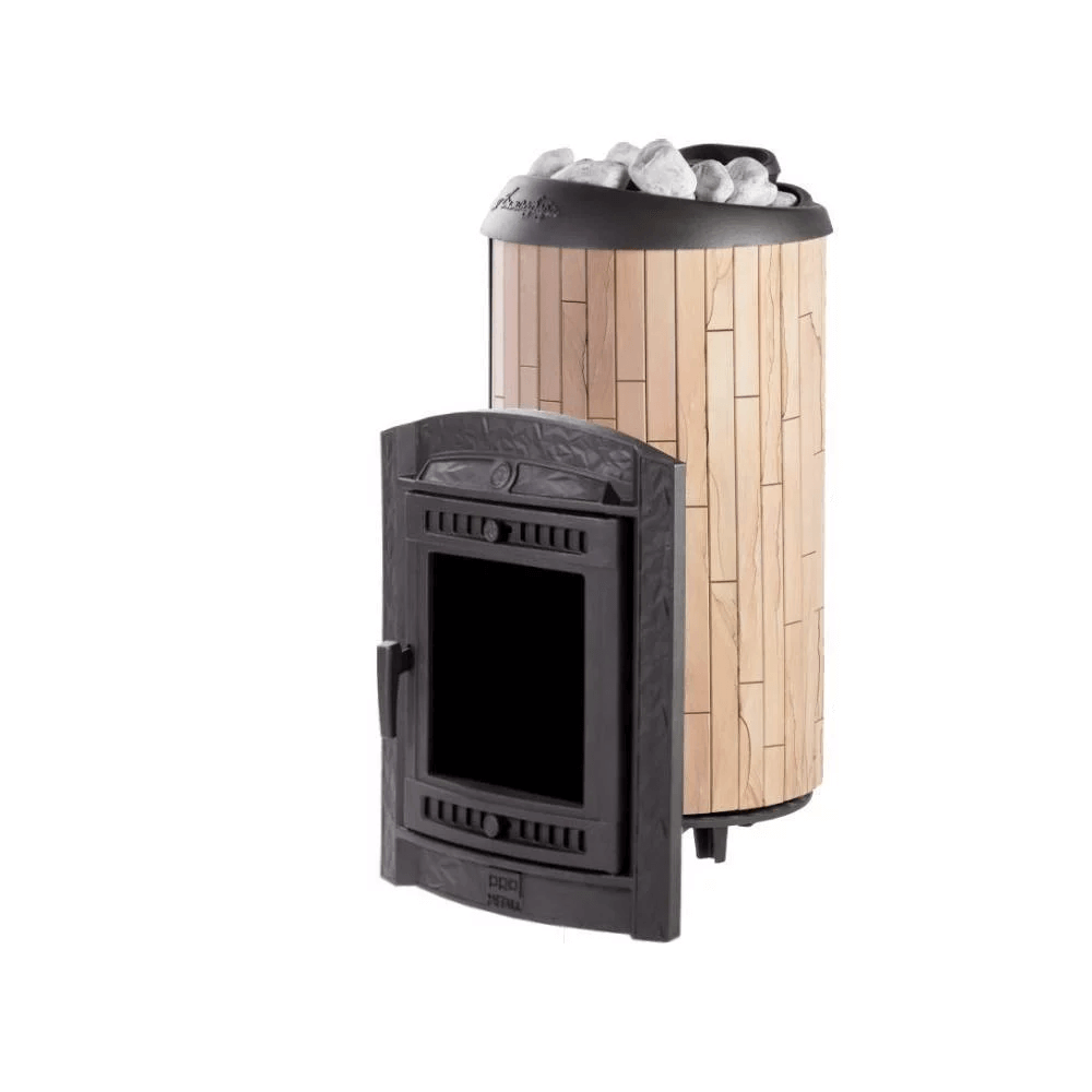 Печь банная "Атмосфера XL КТТ" в ламелях "Окаменевшее дерево" наборный рисунок - 5min